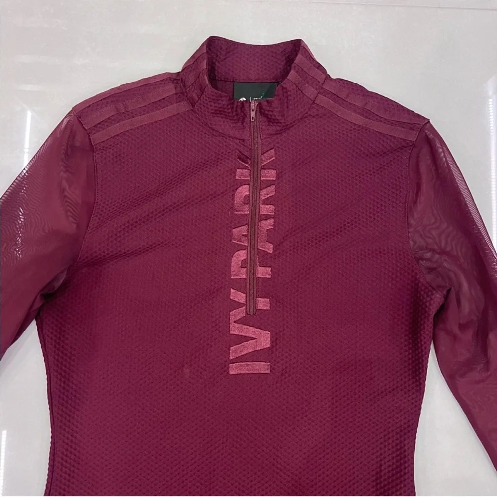 Adidas × IVY PARK Long Sleeve Front Zip Bodycon Asymmetric Mini Dress Maroon S - Picture 9 of 12